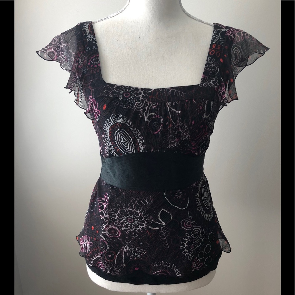 Bebe sheer cap sleeve blouse.
